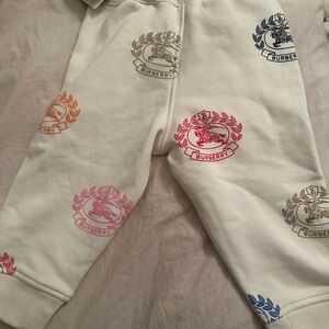 Burberry Ivory Sweatpants with Multicolor Emblems